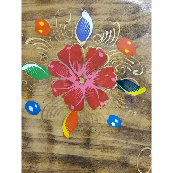 Vintage Wooden Hand Painted Floral Handled Serving Tray Bowl - Mexico - Picture 4 of 8